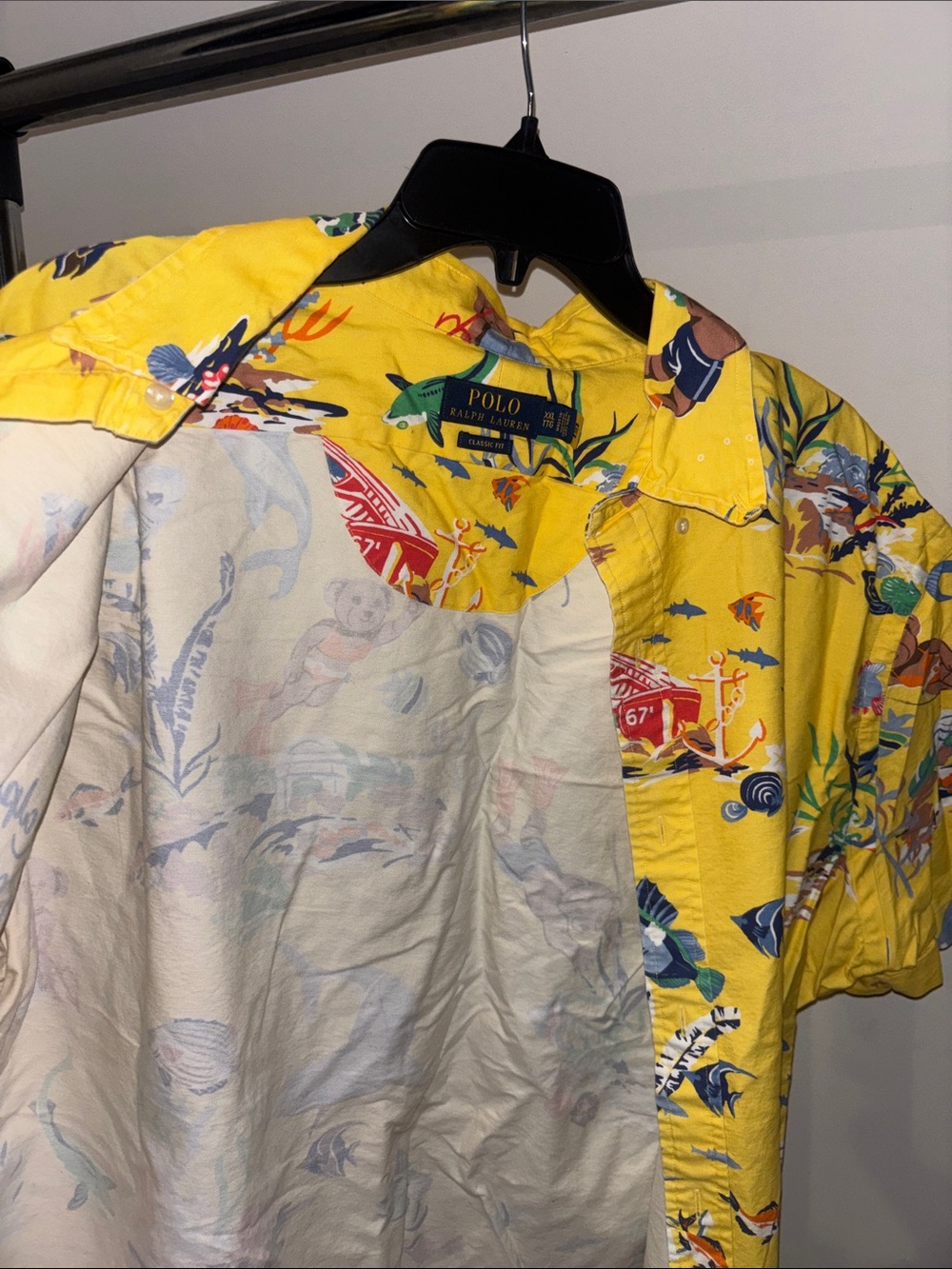 Polo by Ralph Lauren Yellow Tropical Print Short-Sleeve Button-Down Shirt - Picture 3 of 3